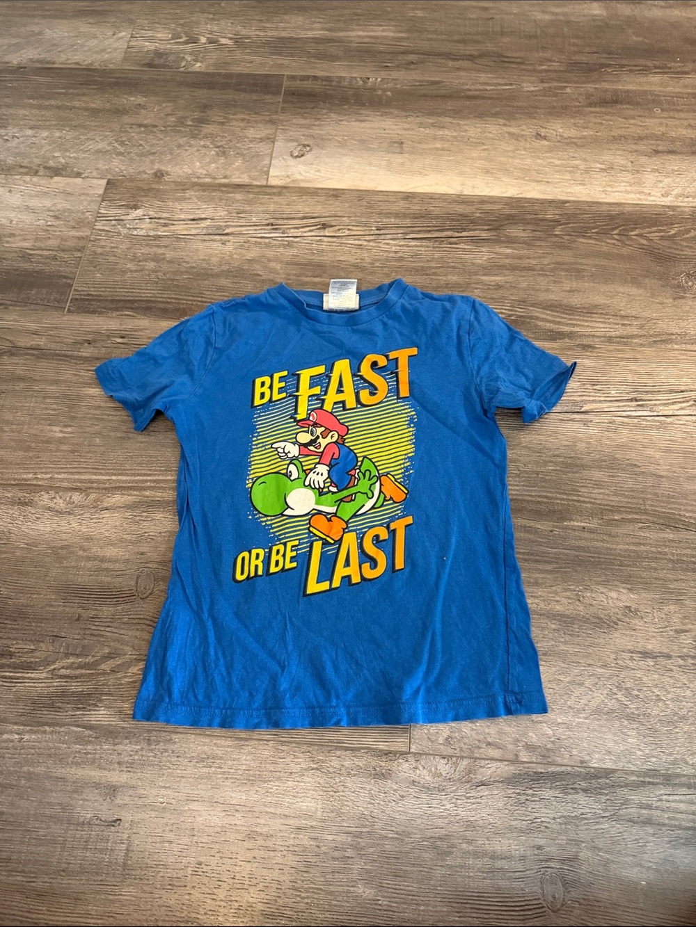 Super Mario Blue Graphic Tee with Racing Slogan